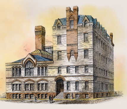 Illustration of Jefferson Hospital circa 1877.