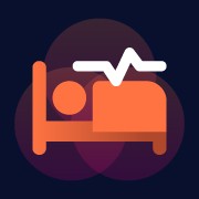 Symbol of a person laying in a bed with a pulse symbol above it.
