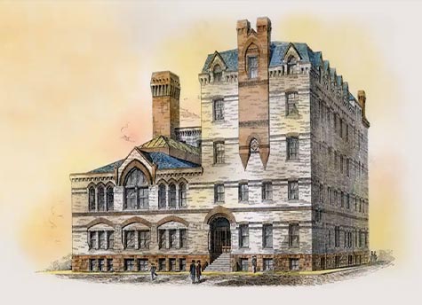 Illustration of Jefferson Hospital circa 1877.