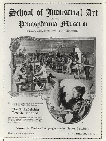 Advertisement for the Philadelphia Textile School, circa 1890s.